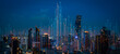 © Yingyaipumi - Modern city with wireless network connection and city scape concept.Wireless network and Connection technology concept with city background at night.