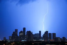 Lightning Bolt Hitting The Houston Skyline