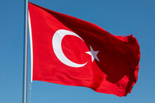 Turkey Flag Waving In Wind Turkish Background