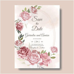 Canvas Print -  Elegant wedding invitation card with beautiful floral and leaves template Premium Vector