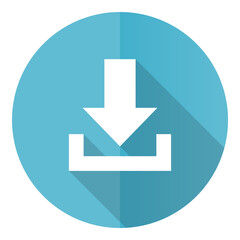 Aufkleber - Download vector icon, flat design blue round web button isolated on white background