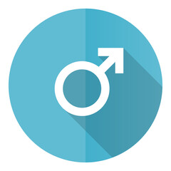 Aufkleber - Male vector icon, flat design blue round web button isolated on white background