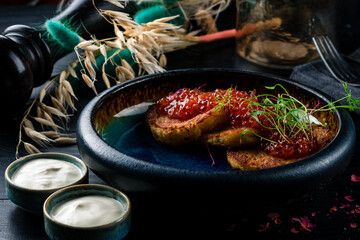 Sticker - Potato pancakes with red caviar