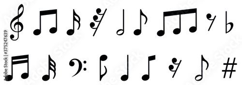 Dekoracja na wymiar  muzyka-notatki-zestaw-ikon-zestaw-nut-ikony-czarny-nutka-elementy-muzyczne-klucz-wiolinowy