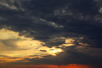 Cinematic dark clouds before storm . Dramatic sky in the twilight