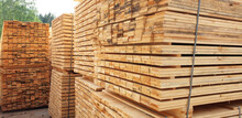 Stack Wooden Planks Drying At The Lumber Yard