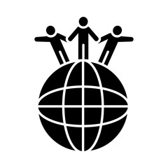 Poster - global sphere and pictogram people standing, silhouette style