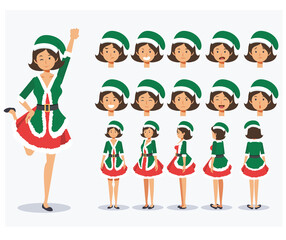 Wall Mural - Vector of Woman in Christmas costume. Character,Emotion.