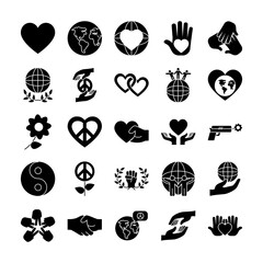 Sticker - icon set of flowers and peace, silhouette style