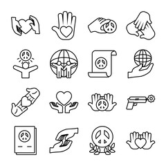 Poster - icon set of peace and global sphere, line style