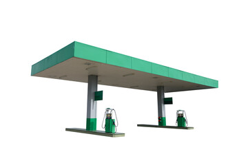 Green color Gas station isolated on white