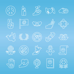 Poster - peace and hands icon set, line style