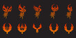 Set of Phoenix Flying Fire Bird abstract Logo design vector template. Dove Eagle Logotype concept icon