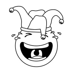 Poster - crazy emoji face with jester hat fools day line style icon