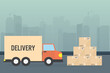 Online service concept, online delivery order tracking,home and office. truck van courier, food online ordering. for goods box.