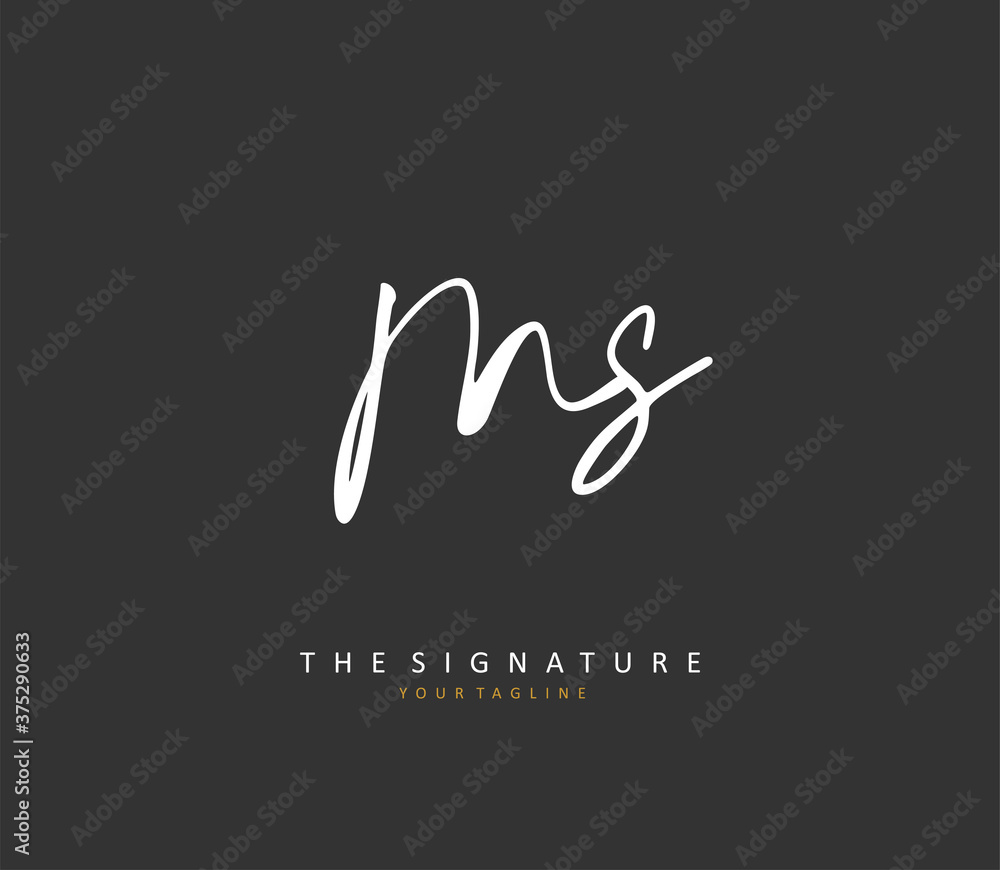 M S Script Lettering M S MS Initial letter handwriting and signature logo. A concept ...