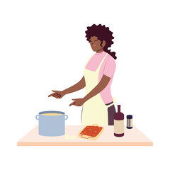 Poster - young woman cook preparing a soap