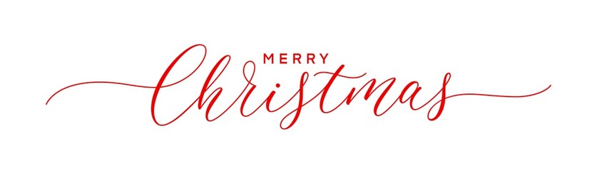 Sticker - Merry Christmas text. Hand lettering typography design. Xmas calligraphic inscription. Christmas hand drawn lettering.