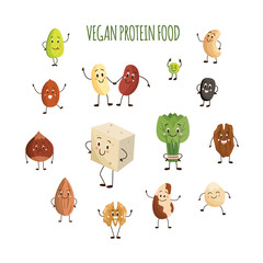 Wall Mural - Vegan protein food characters.