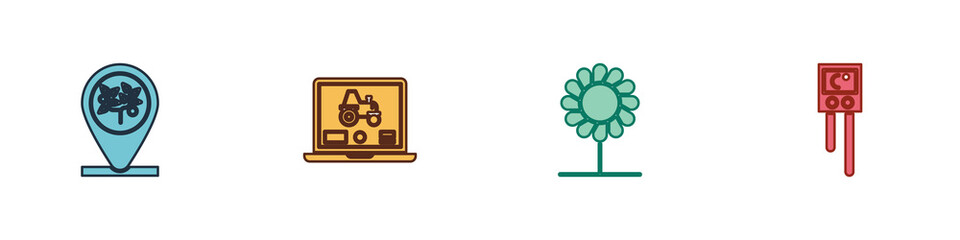 set location and tree, laptop application for smart farm, flower and temperature humidity sensor ico