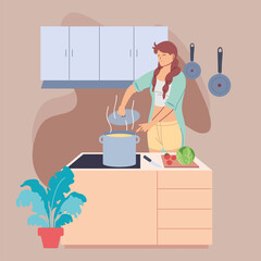 Poster - Young woman preparing food in kitchen