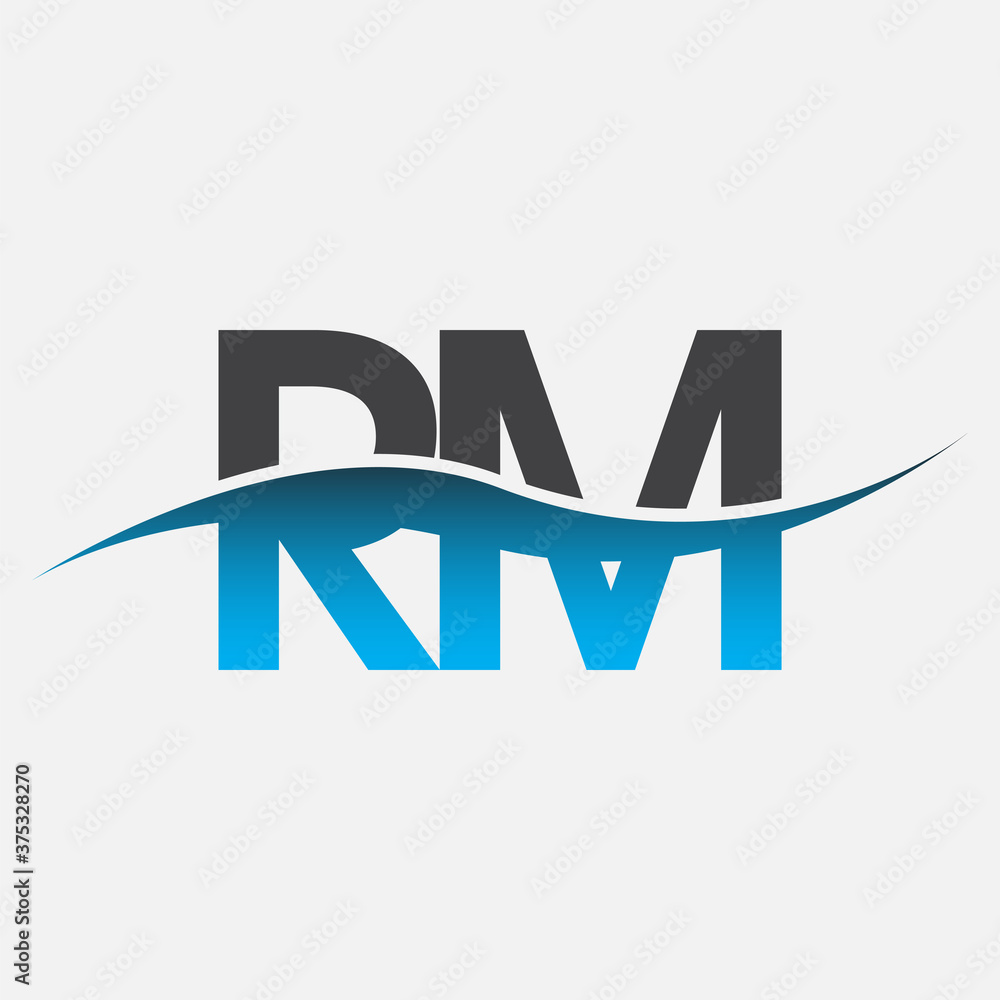 initial letter logo RM company name blue and grey color swoosh design ...