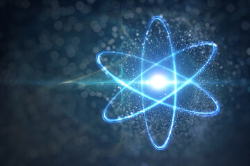 Poster - Model of atom and elementary particles. Physics concept. 3D rendered illustration.