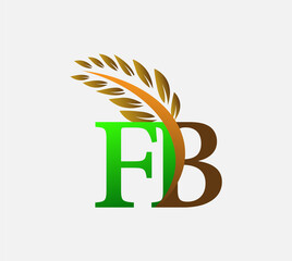 initial letter logo FB, Agriculture wheat Logo Template vector icon design colored green and brown.