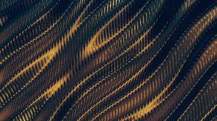 Sticker - Wave carbon gold fiber texture pattern background. Dark with lighting. 3D rendering