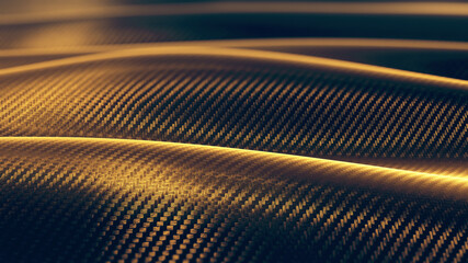 Sticker - Carbon wave gold close-up pattern background. 3D rendering