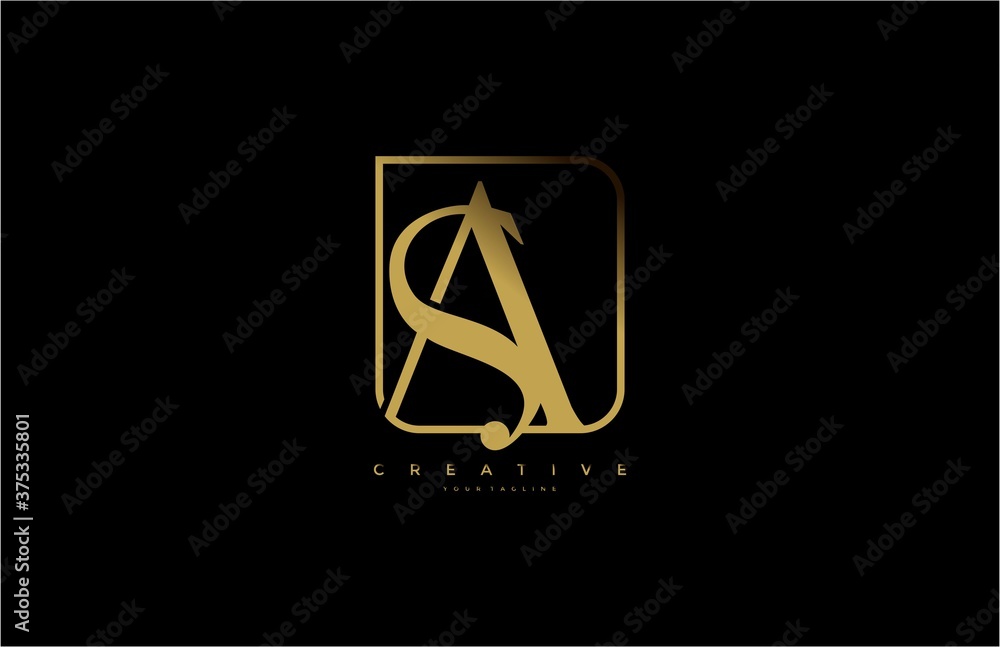 SA AS Letter Linked Rectangle Shape Luxury Premium Goden Logo - obrazy, fototapety, plakaty 