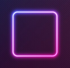 Wall Mural - Gradient neon square, blue-pink glowing border isolated on a dark background. Colorful night banner, vector light effect. Bright illuminated shape.