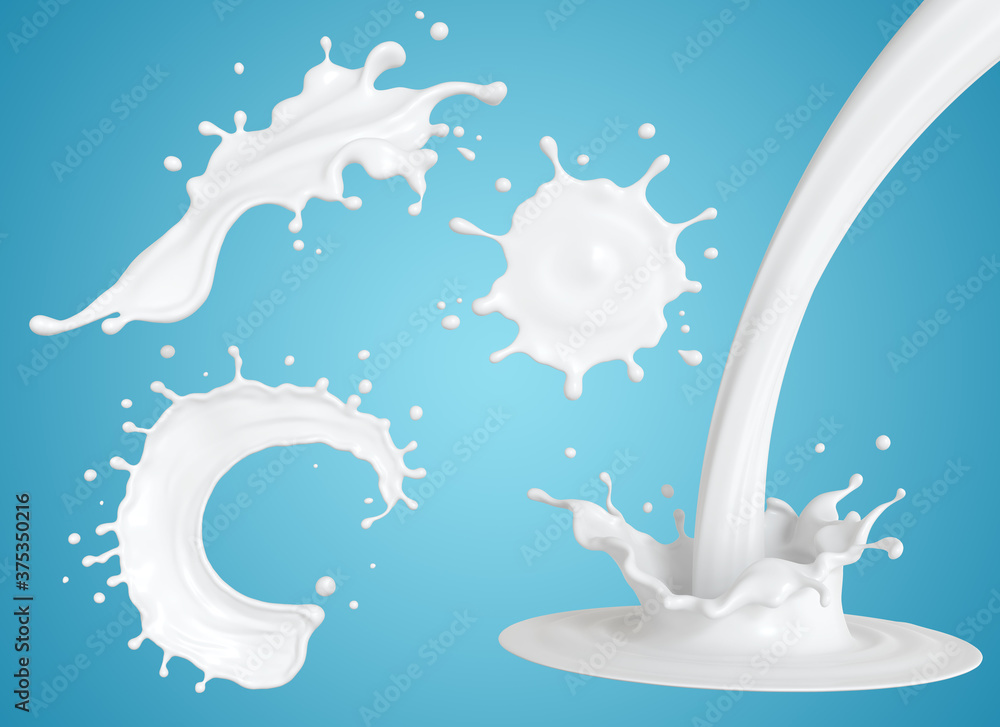 Set of milk splash, 3d rendering. Stock Illustration | Adobe Stock