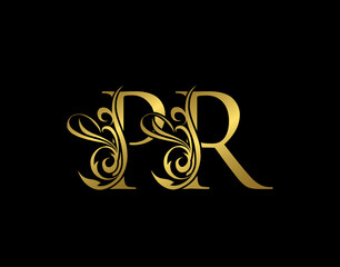 Golden P, R and PR Luxury Letter Logo Icon. Graceful royal style. Luxury alphabet arts logo.