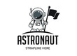Astronaut standing with a flag. Vector logo/illustration