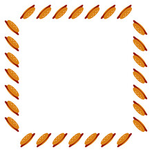 Square Frame With Hot Dog On White Background. Vector Image.