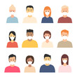 © Віталій Баріда - Group of multicultural men and women wearing medical masks. Disease, flu, contaminated air, world pollution, pandemic concept set. Vector illustration human avatar in a flat style isolated on white