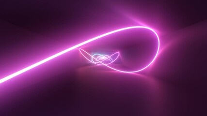 Wall Mural - Ultraviolet Neon Laser Curve Glows Inside Reflective Endless Tunnel - 4K Seamless Loop Motion Background Animation