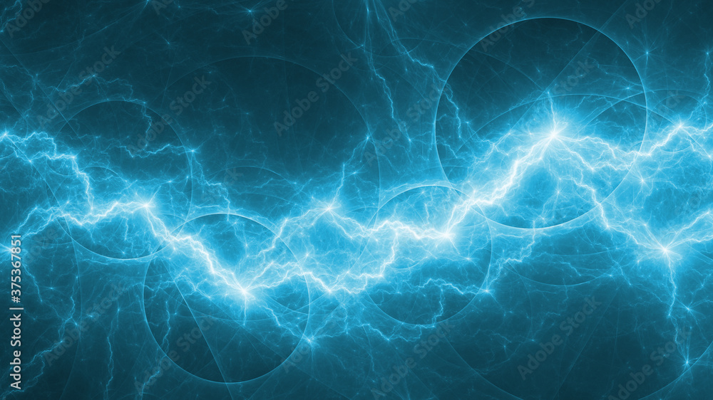 Blue lightning, abstract electrical background - obrazy, fototapety, plakaty 
