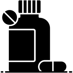 Poster - 
Capsule with pills bottle showing drugs icon in style
