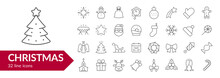 Christmas Line Icon Set. Isolated Signs On White Background. Vector Illustration. Collection