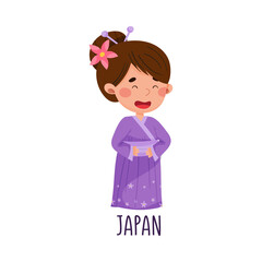 Wall Mural - Smiling Girl Wearing National Costume of Japan Vector Illustration