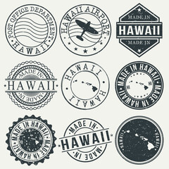 Wall Mural - Hawaii Set of Stamps. Travel Stamp. Made In Product. Design Seals Old Style Insignia.