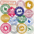 Bogota Colombia Set of Stamps. Travel Stamp. Made In Product. Design Seals Old Style Insignia.