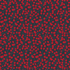 Wall Mural - Red berry pattern Autumn seamless background for Vector