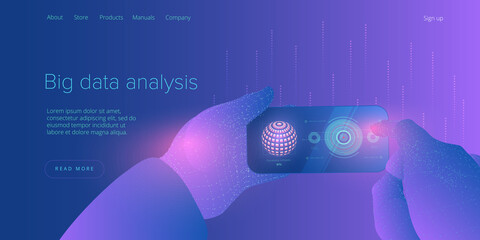 Wall Mural - big data technology in isometric vector illustration. information storage and analysis system. digit