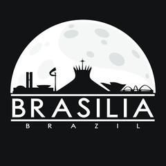 Wall Mural - Brasilia Brazil Full Moon Night Skyline Silhouette Design City Vector Art.