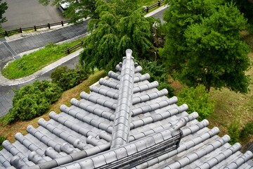 Poster - The roof of tile and view fo the slope in Japan.