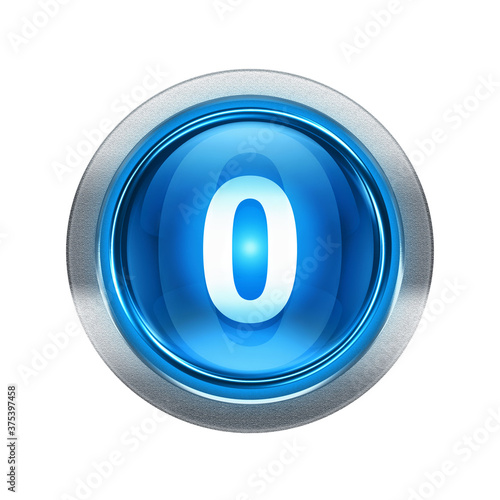 Number zero icon blue with metallic edging. Isolated on white background. © Andrey Zyk