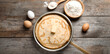 © New Africa - Thin pancakes and ingredients on wooden table, flat lay. Banner design